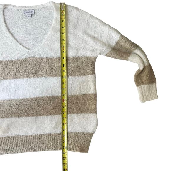Mud Pie V-Neck Striped Sweater, Size L – Cream & Camel - Picture 6 of 9